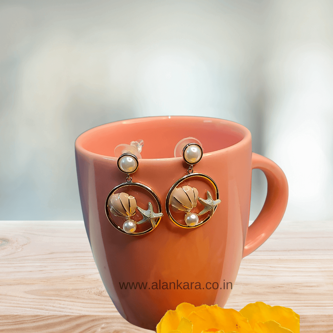 Golden shell starfish hoops - Stylish western earrings | Alankara