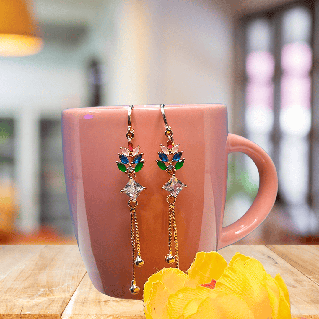 Multicolor crown danglers - Earrings for sarees, kurti & western wear | Alankara