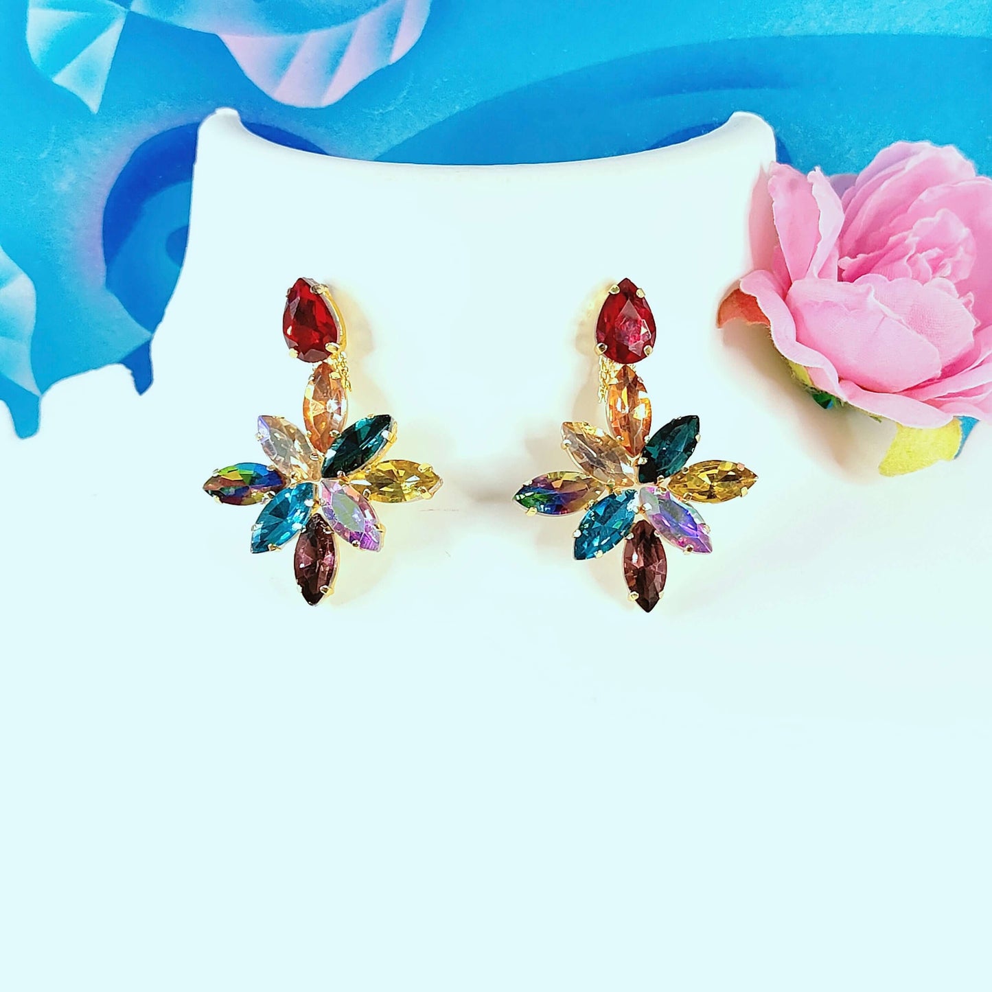 Multicolor Floral stone Dangler Earrings