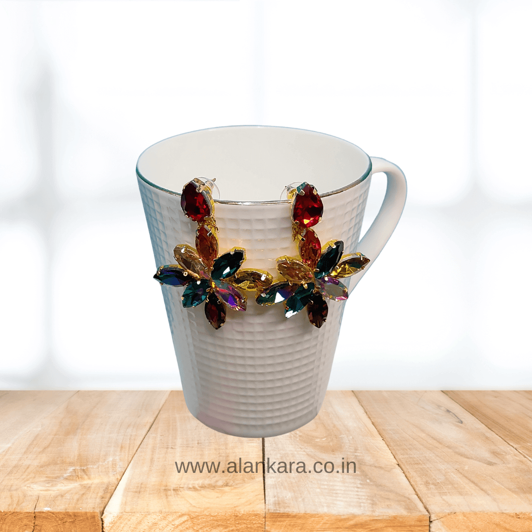 Multicolor floral Stone danglers - Women Korean Earrings Partywear