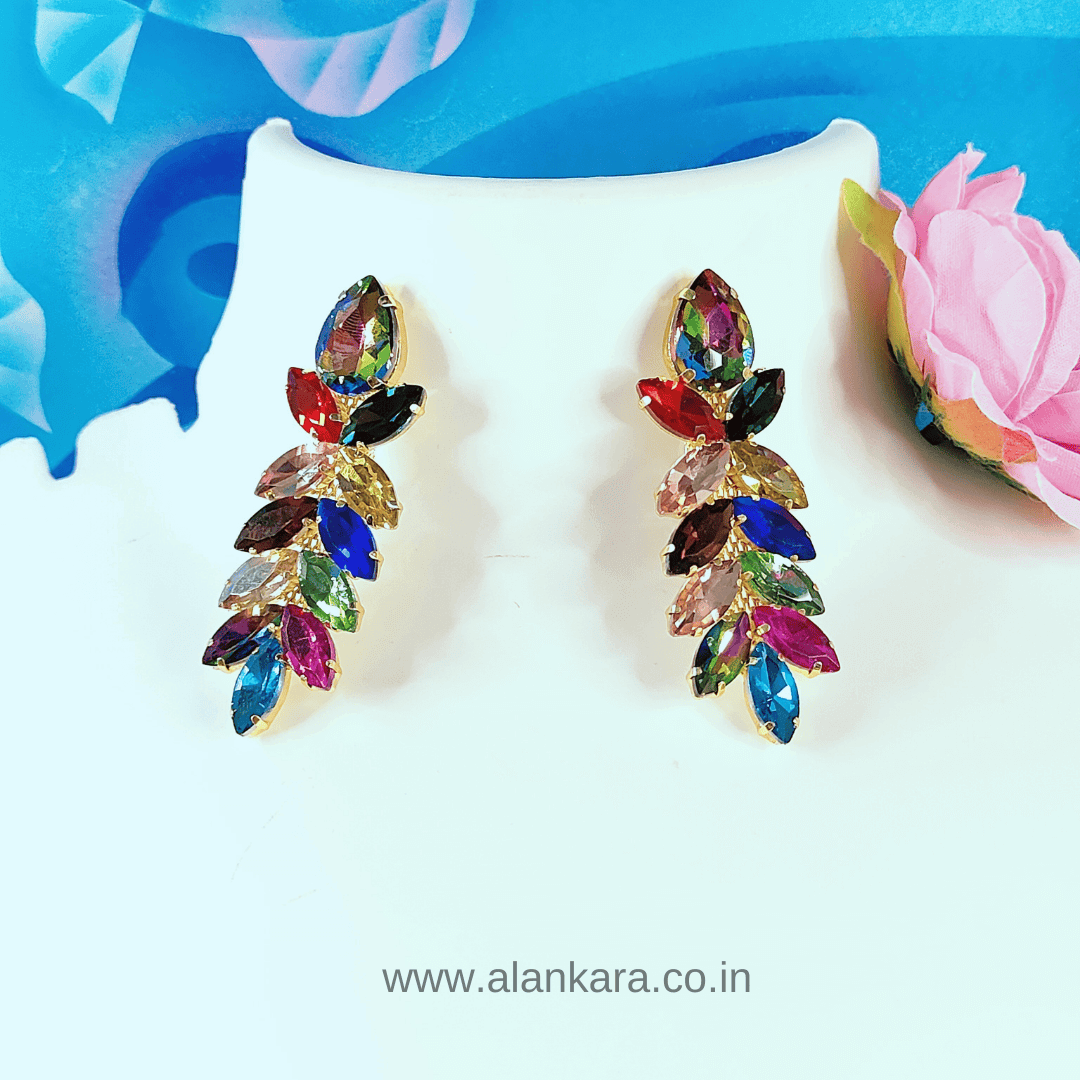 Multicolor flower stone danglers - Partywear earrings | Alankara