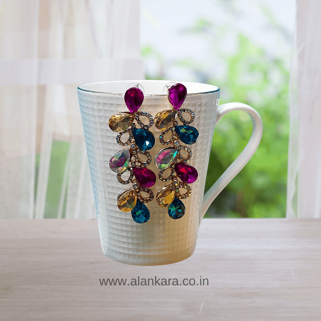 Multicolor jhumki dangler Earrings - stone earrings for women | Alankara