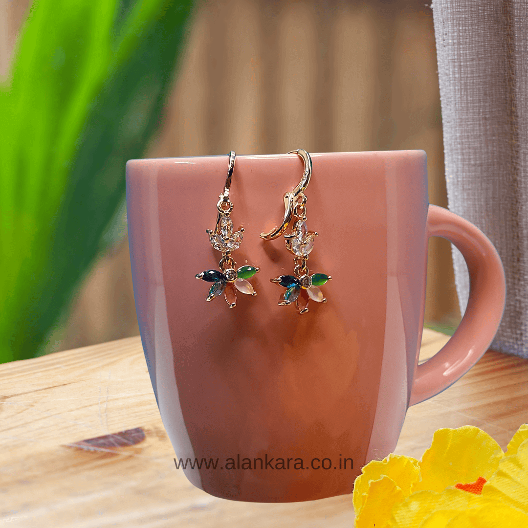 Multicolor Lotus danglers - Stainless steel western earrings | Alankara