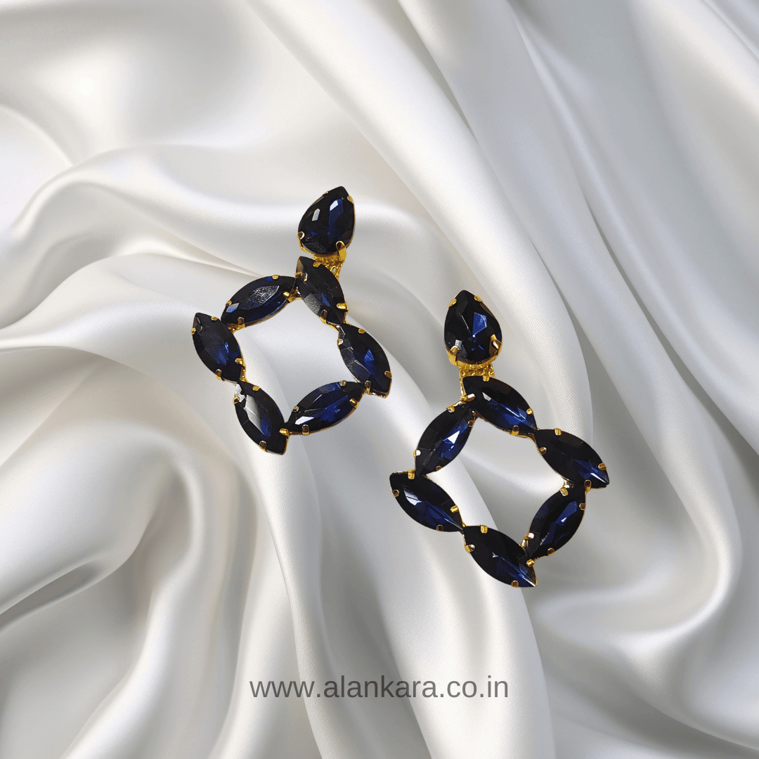 Navy blue stone Earrings for women - Partywear Korean Earrings | Alankara