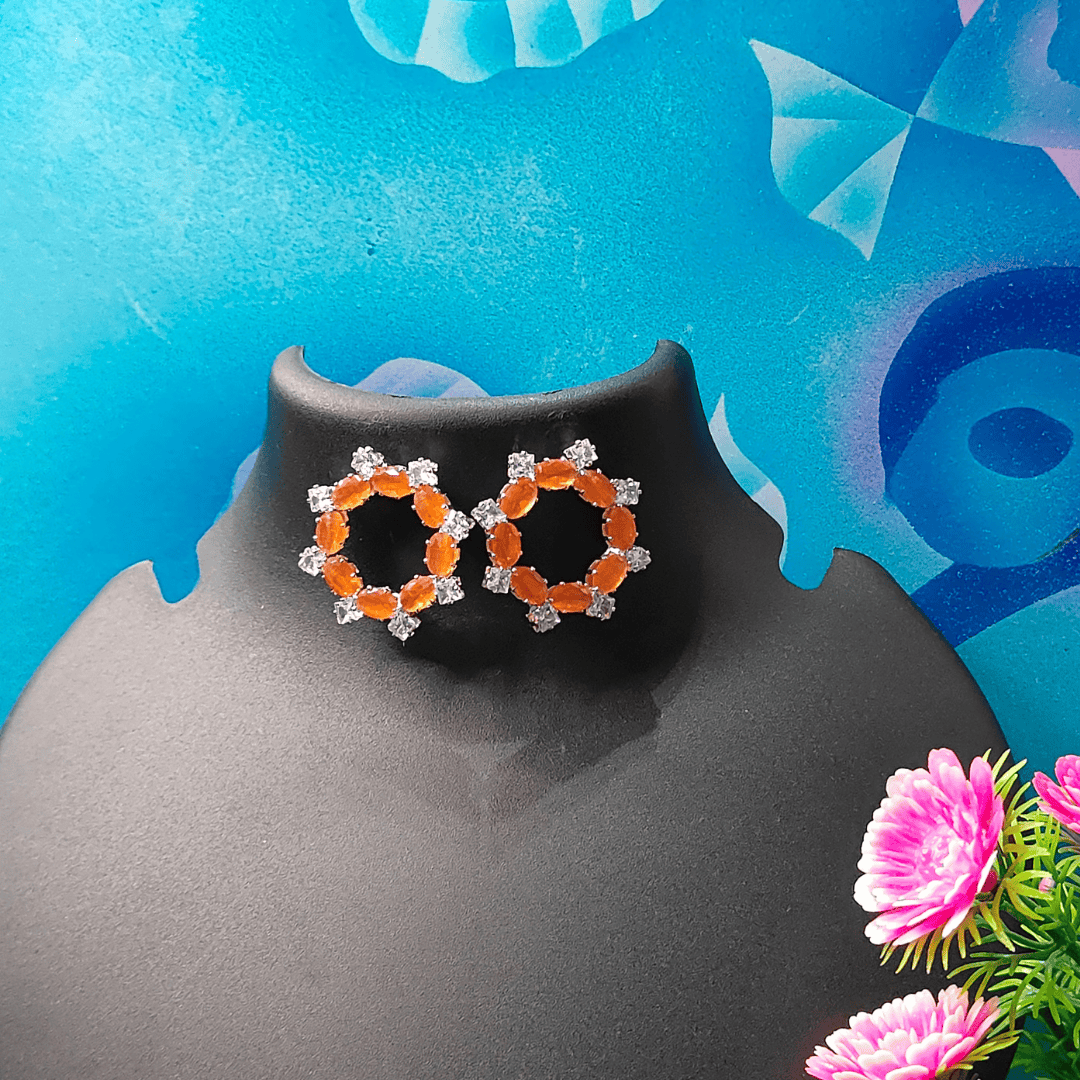 Orange crystal studs - Western earrings