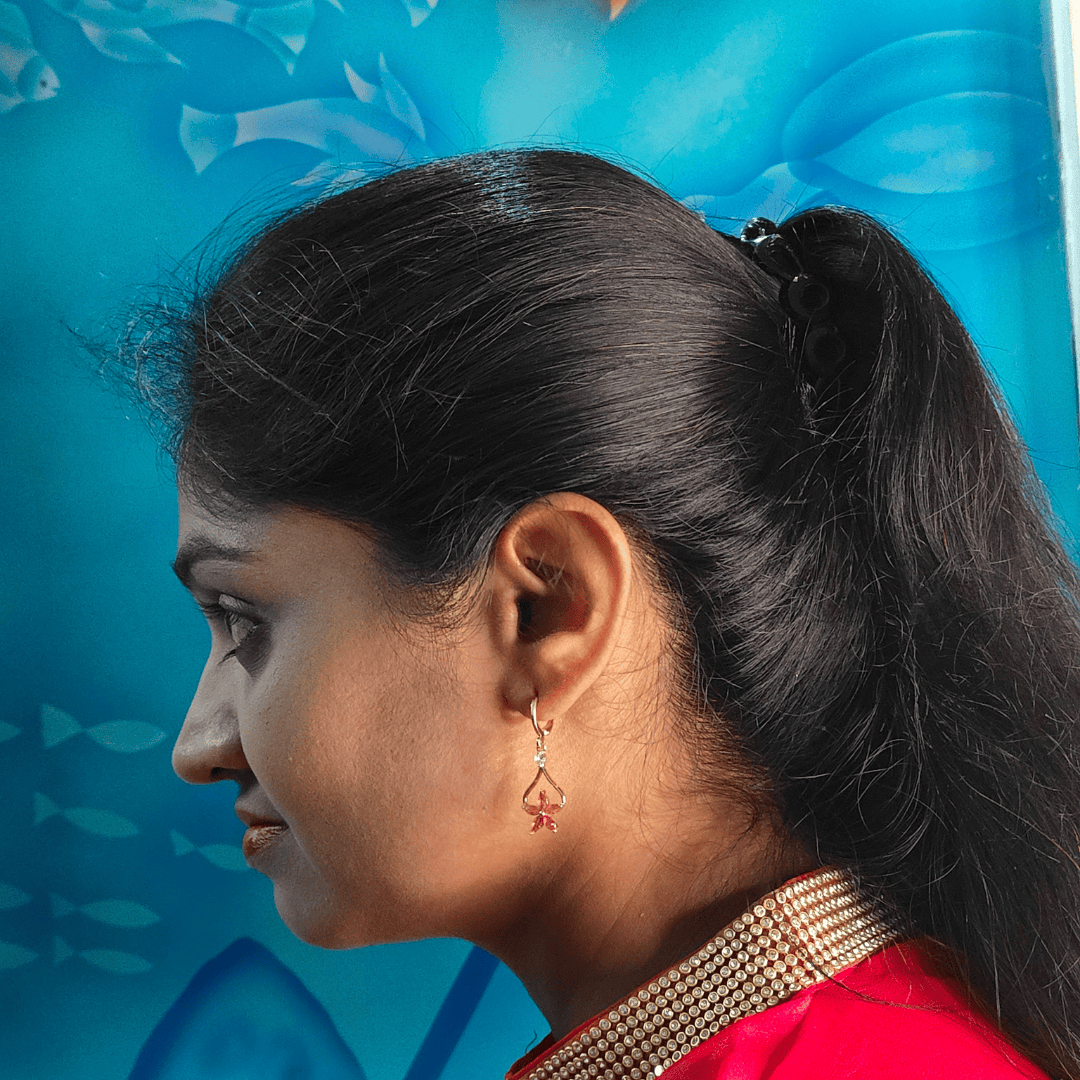 Pink floral drop hoops - Stylish western earrings | Alankara