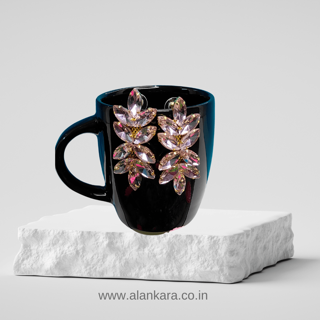 Light Pink Earrings - Partywear Korean glass stone Earrings | Alankara