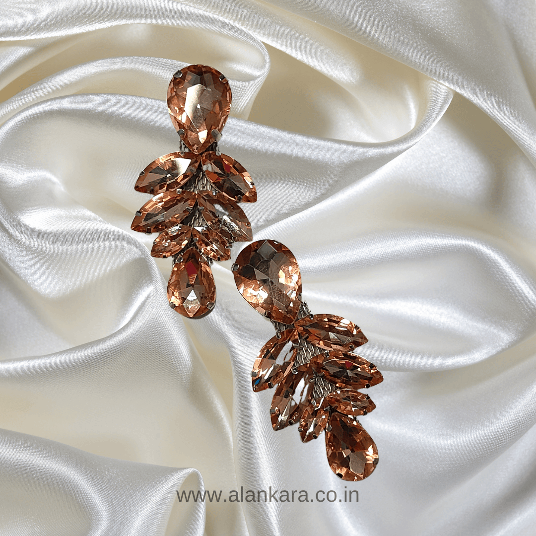 Peach colour Earrings - korean stone partywear earrings | Alankara