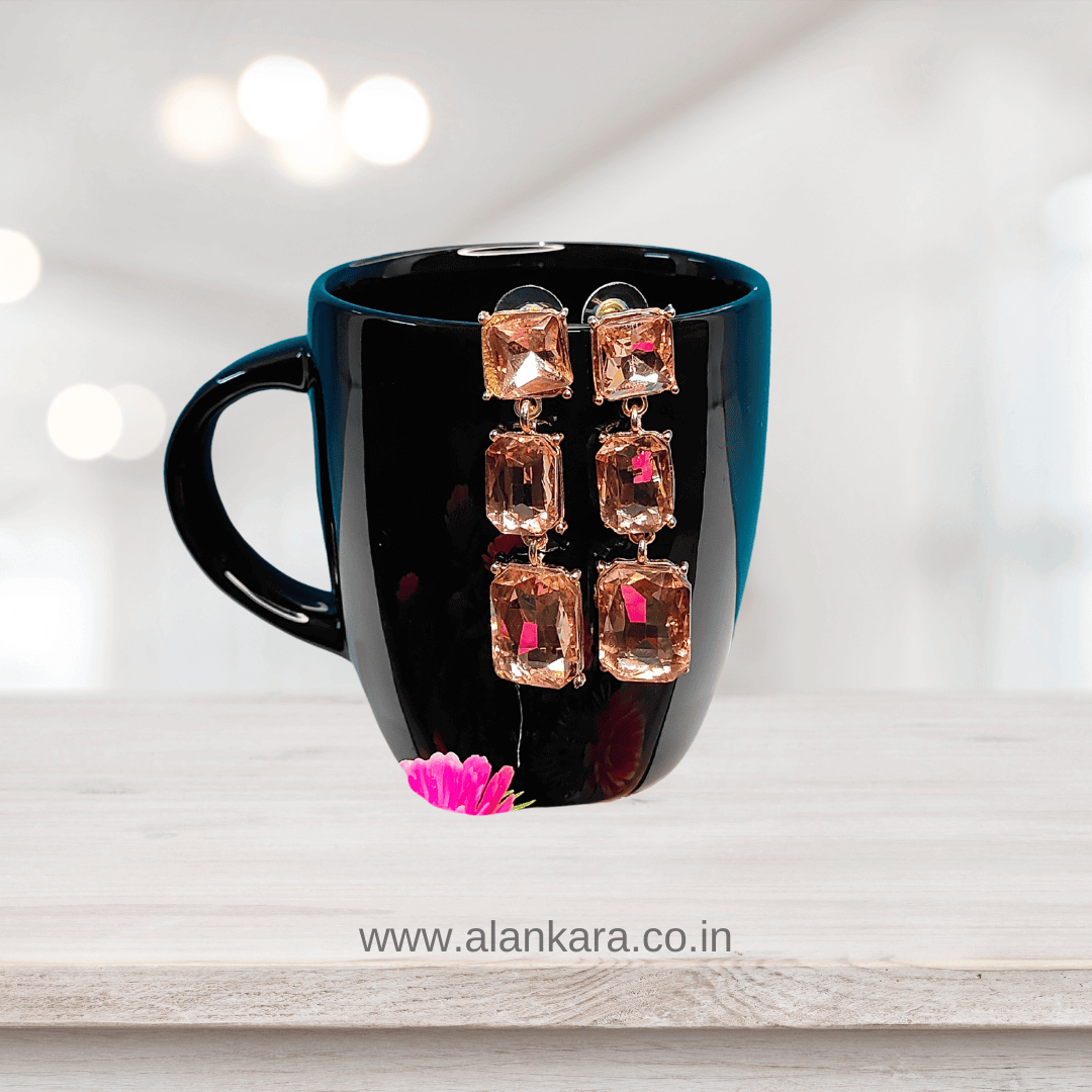 Peach colour Earrings long danglers - stone earrings for women | Alankara