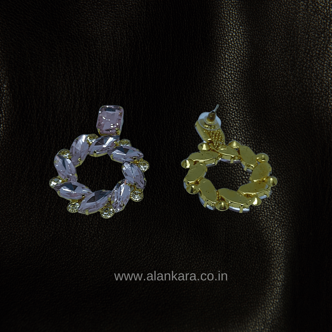 Pink Flower stone Hoop Earrings