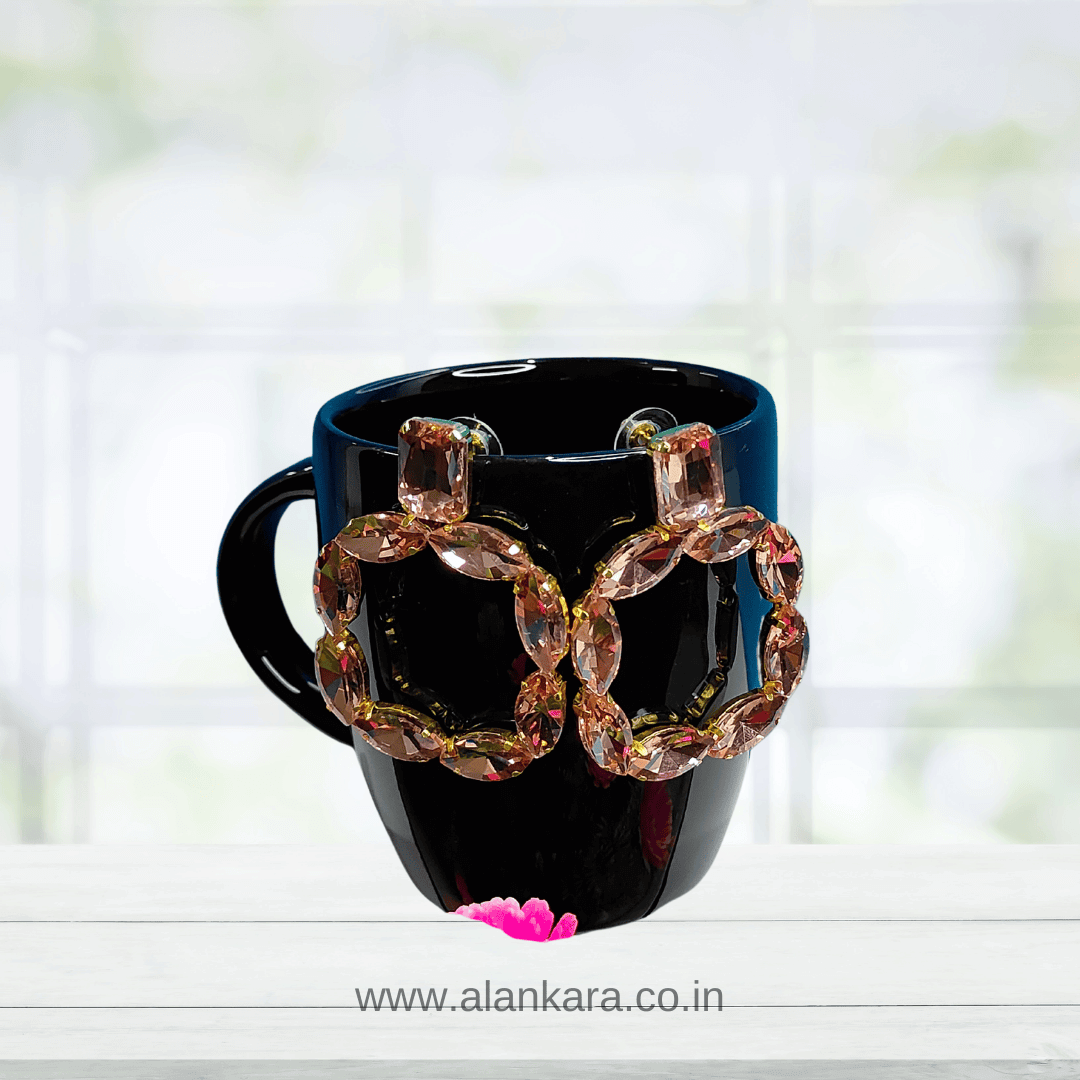 Peach Square stone hoops - Korean Partywear Earrings | Alankara