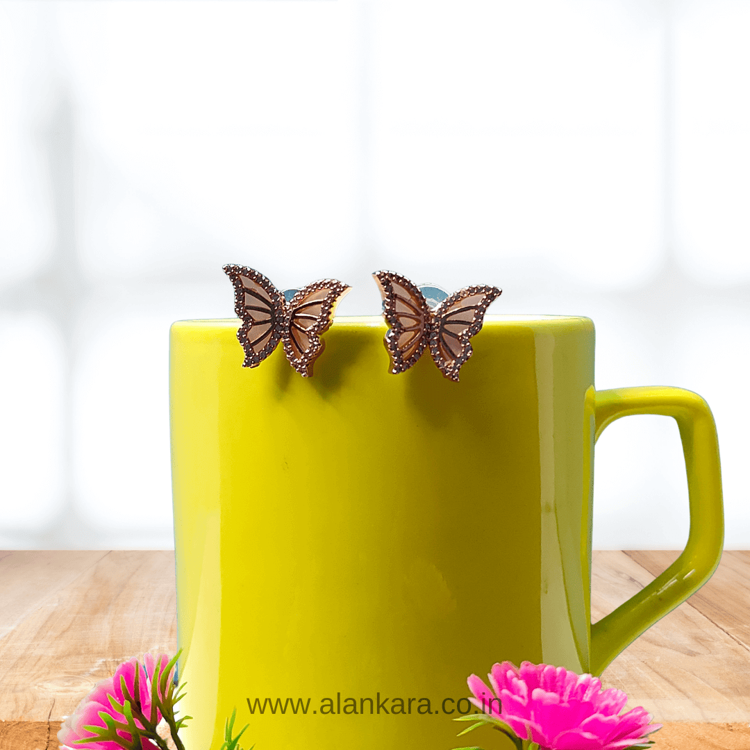 Rosegold butterfly studs - Earrings for western wear | Alankara
