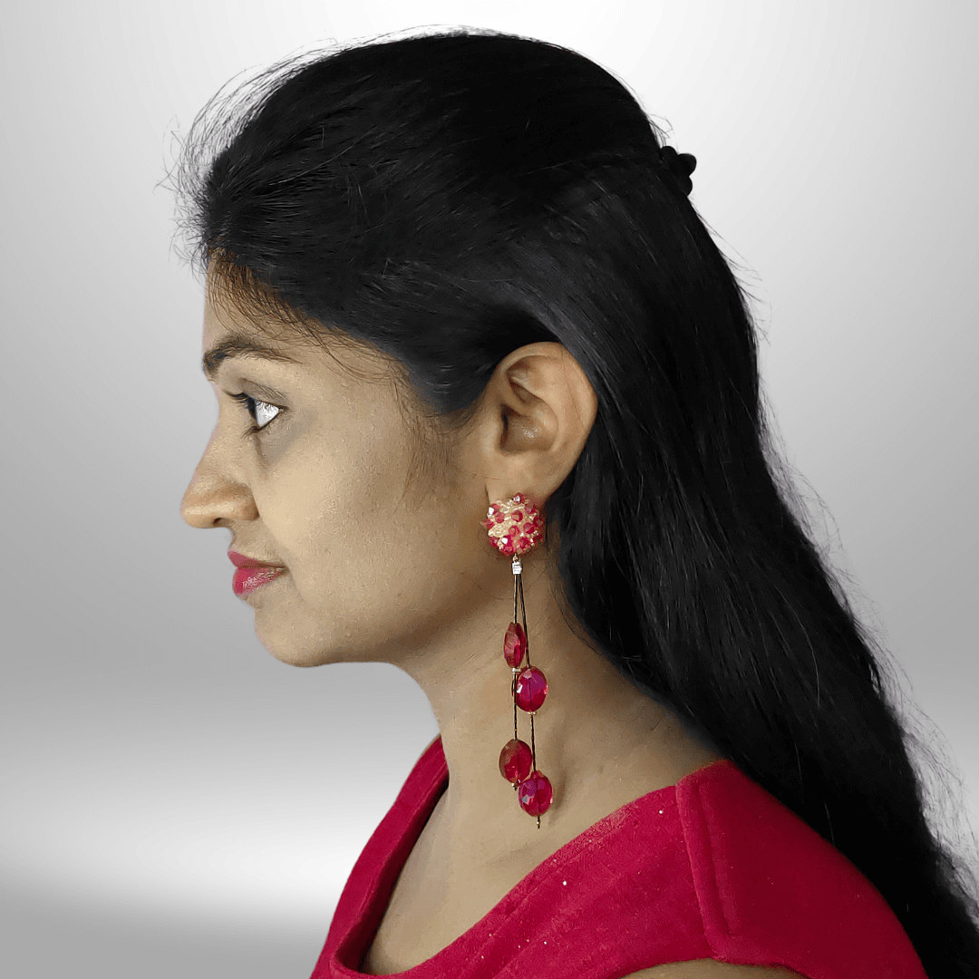 Red Long flower Danglers - Partywear Earrings for women | Alankara