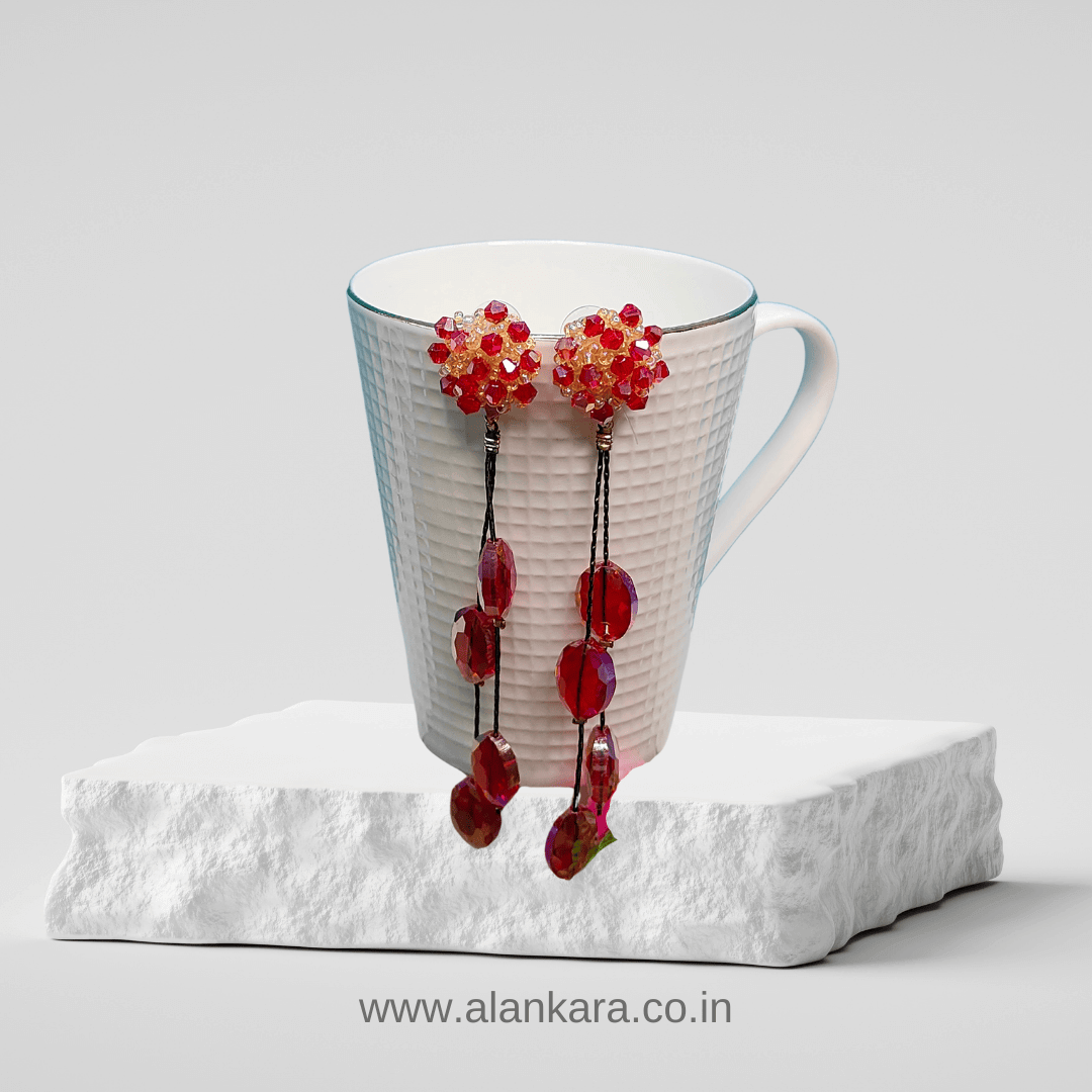 Red long flower danglers - Stylish western Earrings | Alankara