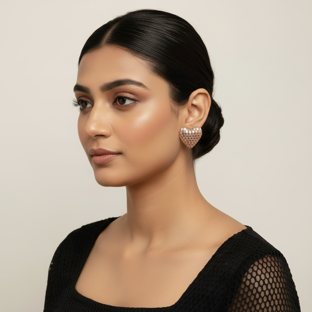 Rosegold heart sparkle stud Earrings