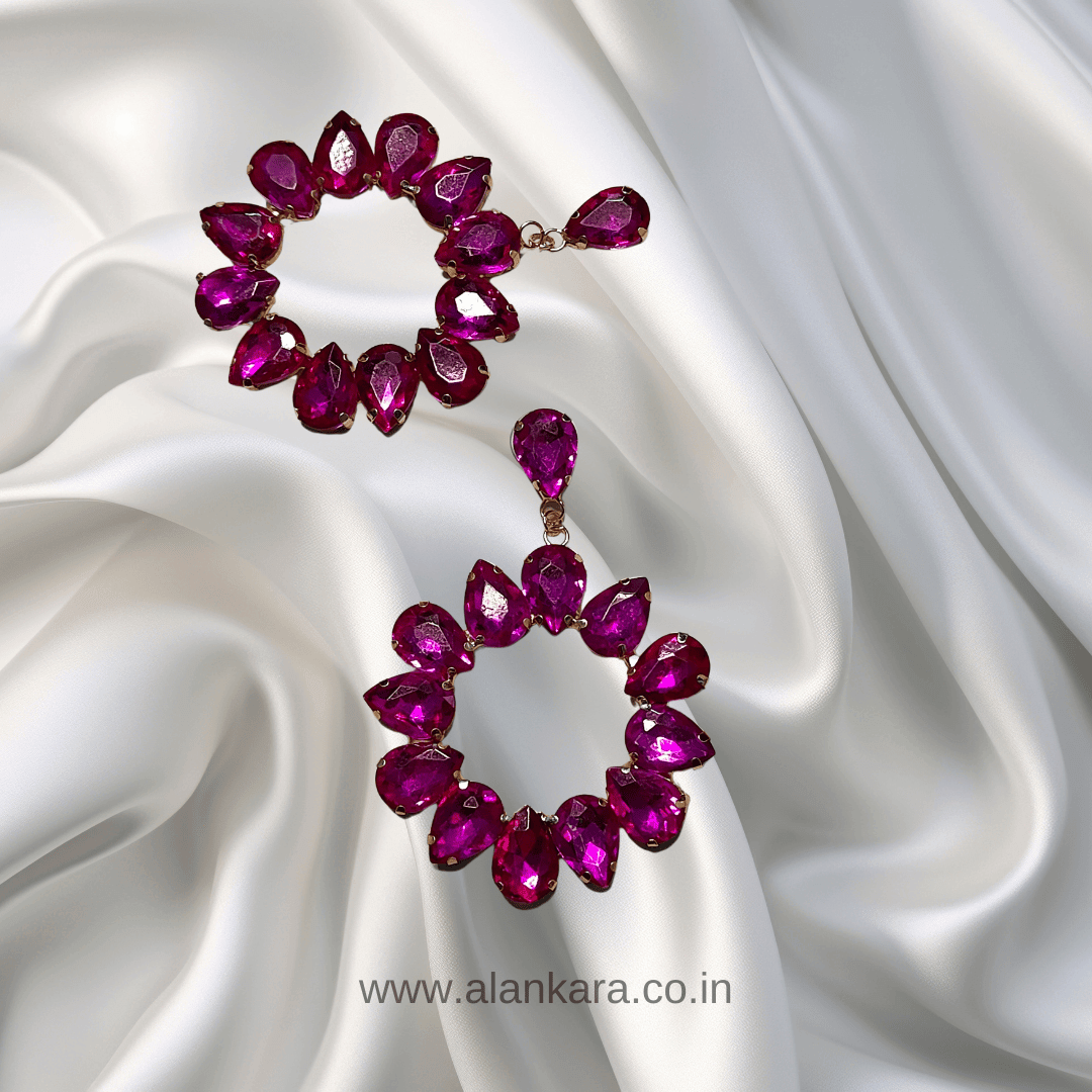 Womens Pink Earrings Floral hoops - Partywear Earrings | Alankara