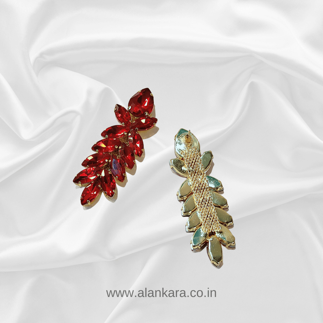 Red flower stone dangler earrings