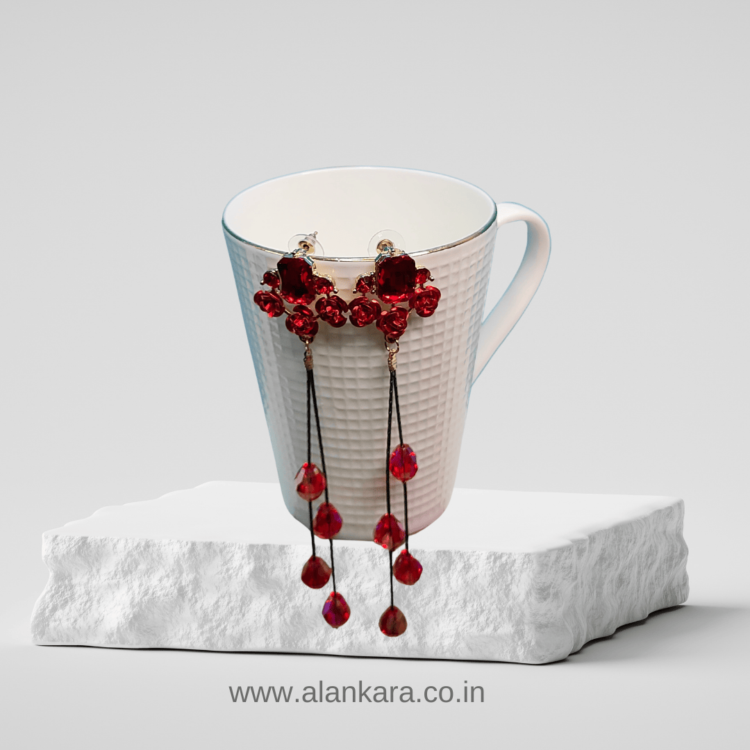 Red Rose Danglers - Stylish Western Earrings | ALANKARA