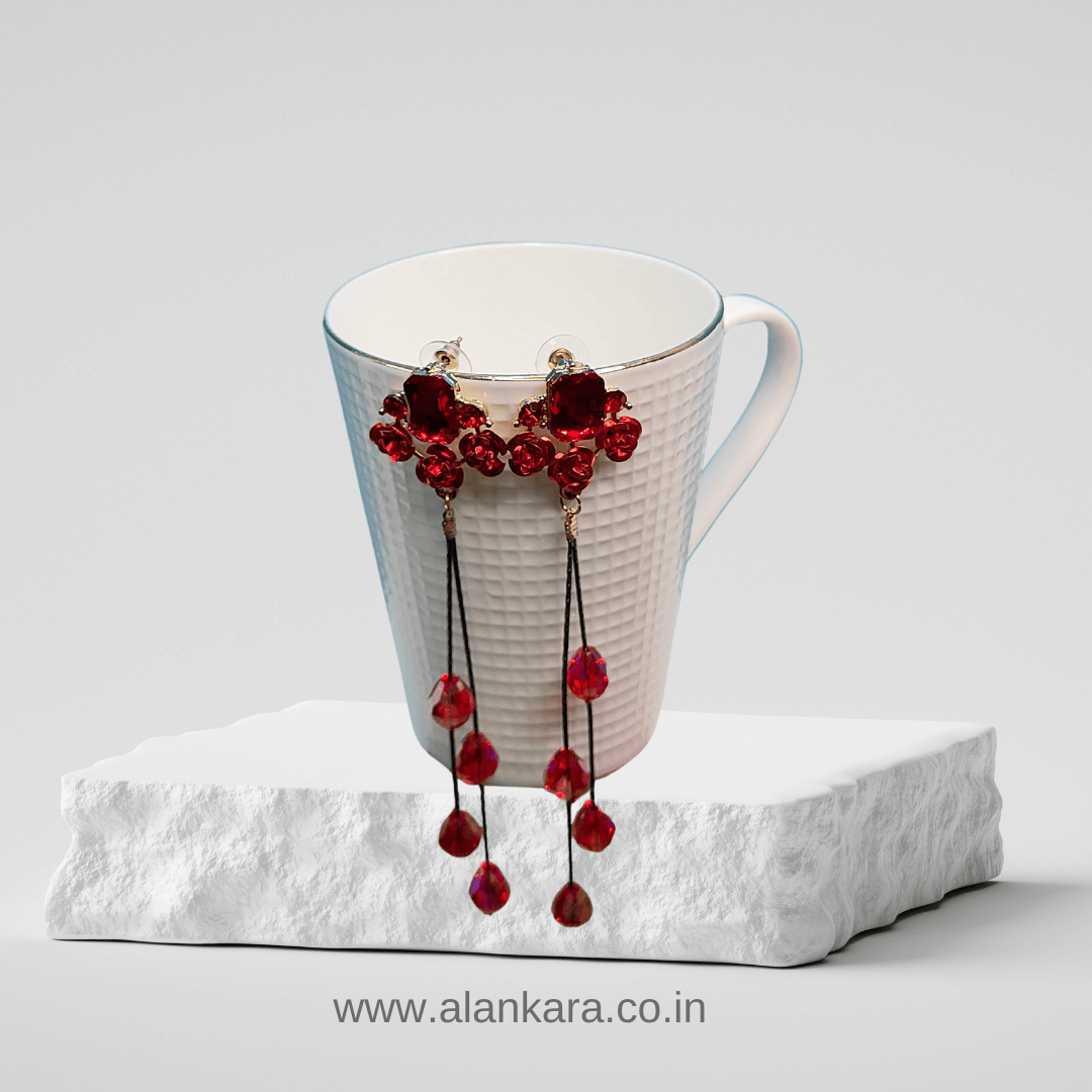 Red Rose Danglers - Stylish Western Earrings | Alankara