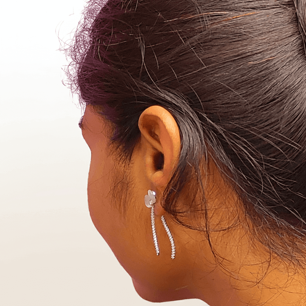 Silver flower bow studs - korean style earrings | Alankara