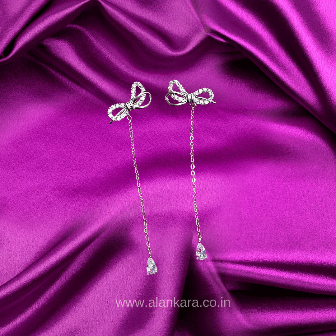 White bow danglers - Korean style earrings | Alankara