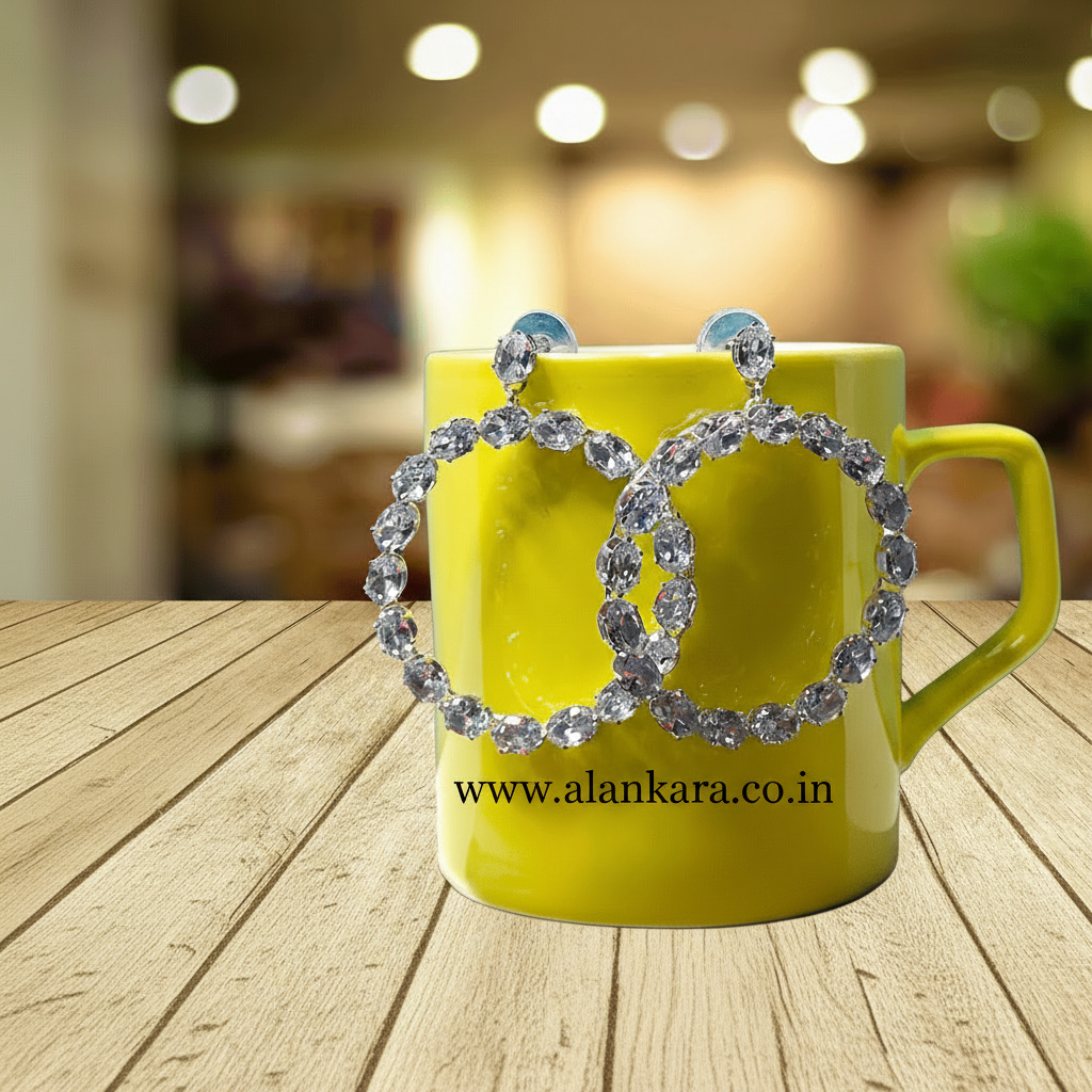 White earrings western - crystal hoops | Alankara