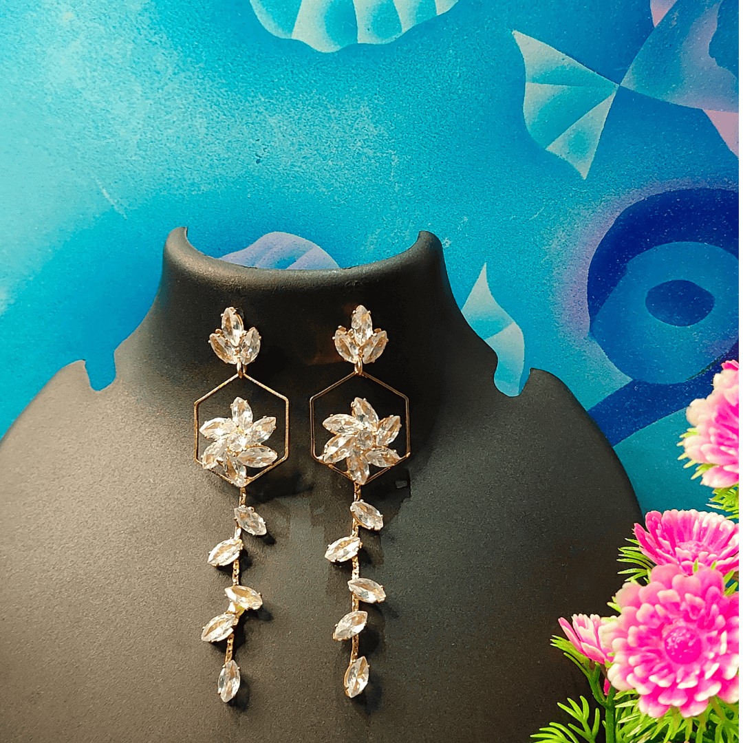 White crystal floral danglers - Stylish western earrings