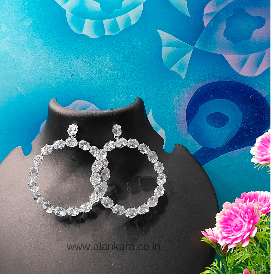 Stylish western earrings white - crystal hoops