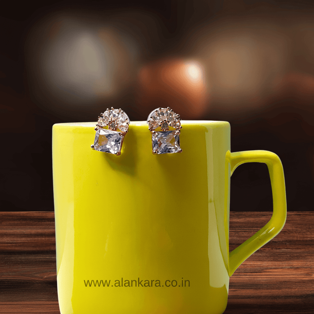 White floral crystal studs - Womens western earrings | Alankara