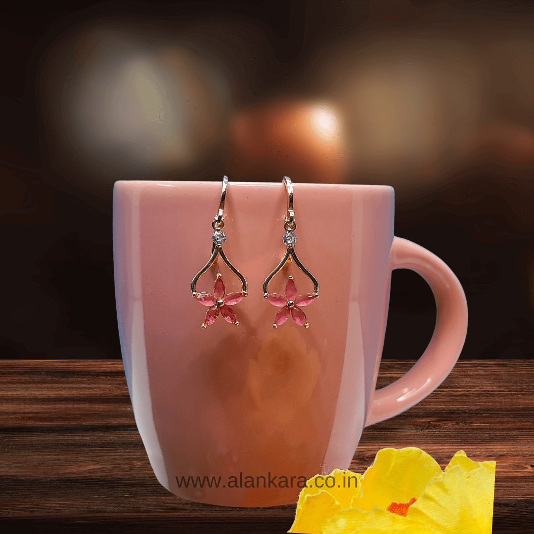 Pink floral drop hoops - Earrings for kurti, sarees and western wear | Alankara