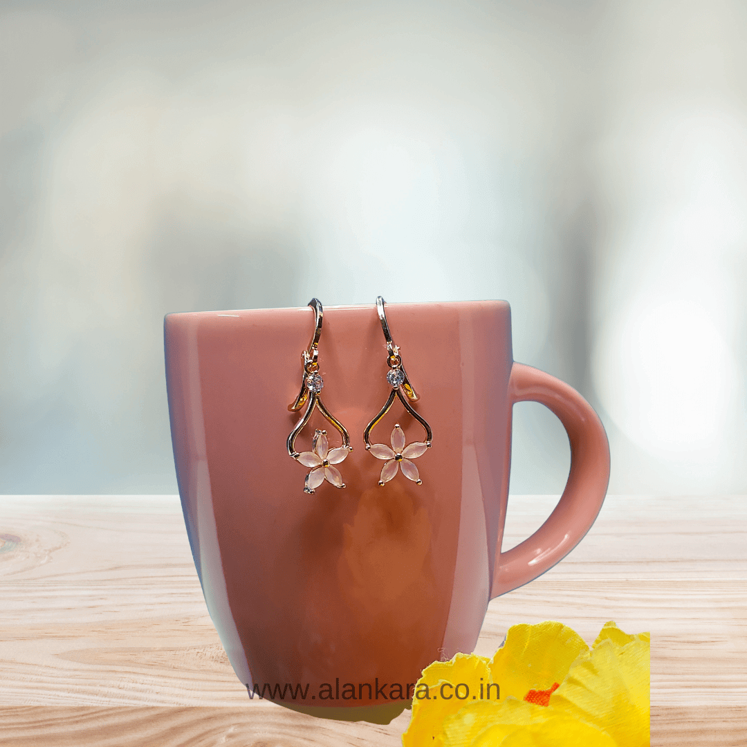 White floral drop hoops - Earrings for sarees, kurti & western wear | Alankara