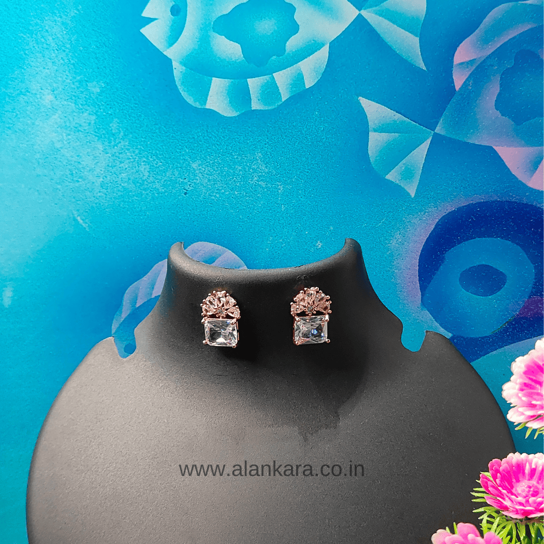 White floral crystal stud earrings