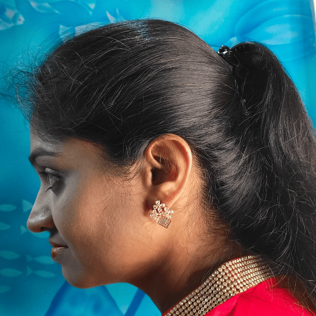 White flowervase studs - Women's western earrings | Alankara