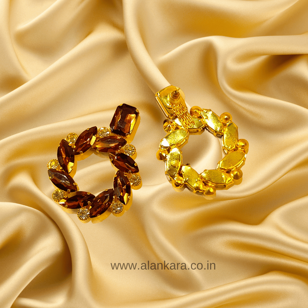 Wine flower stone Hoop Earrings