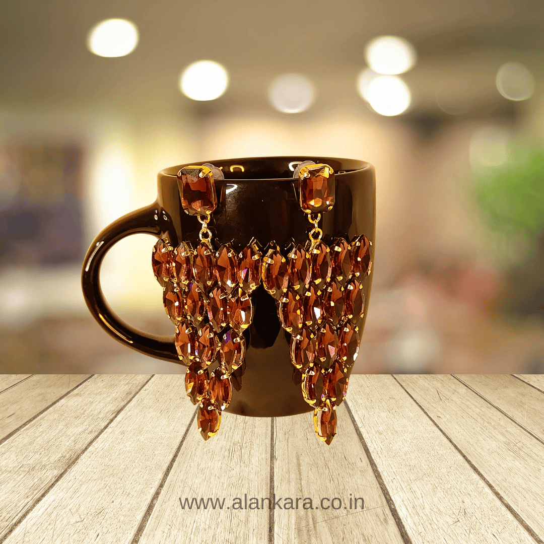 Wine Grapes Stone Danglers - maroon Partywear Earrings | Alankara