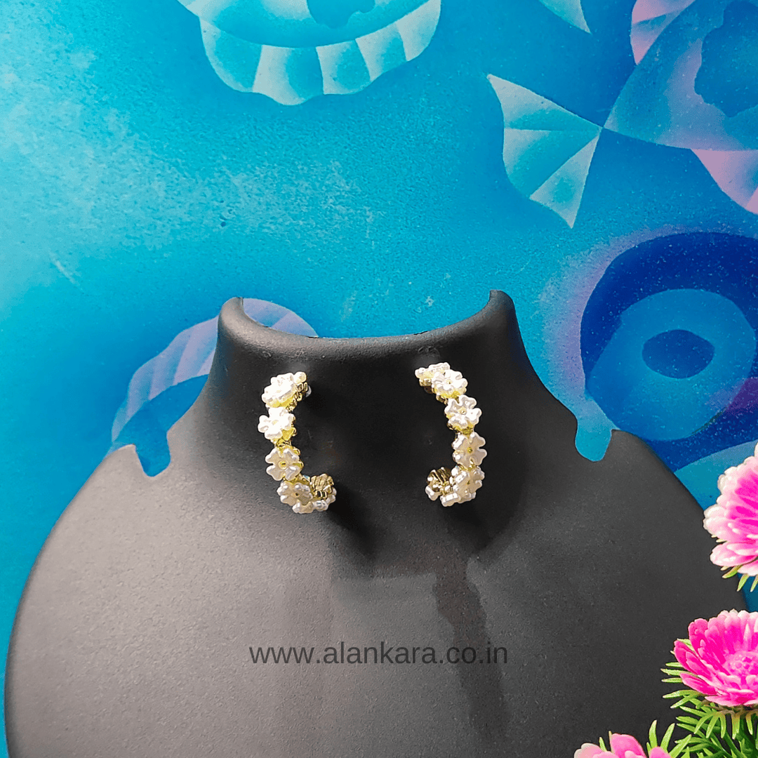 Golden White pearl hoop Earrings