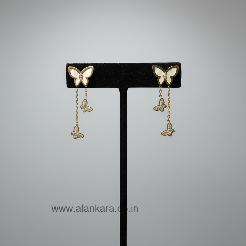 White butterfly dangler earrings