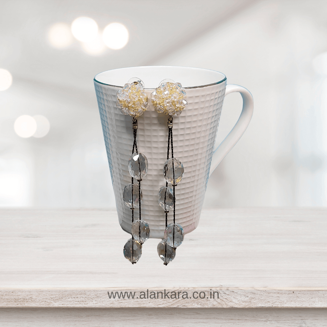 Long White Earrings flower Danglers - Partywear Earrings | Alankara