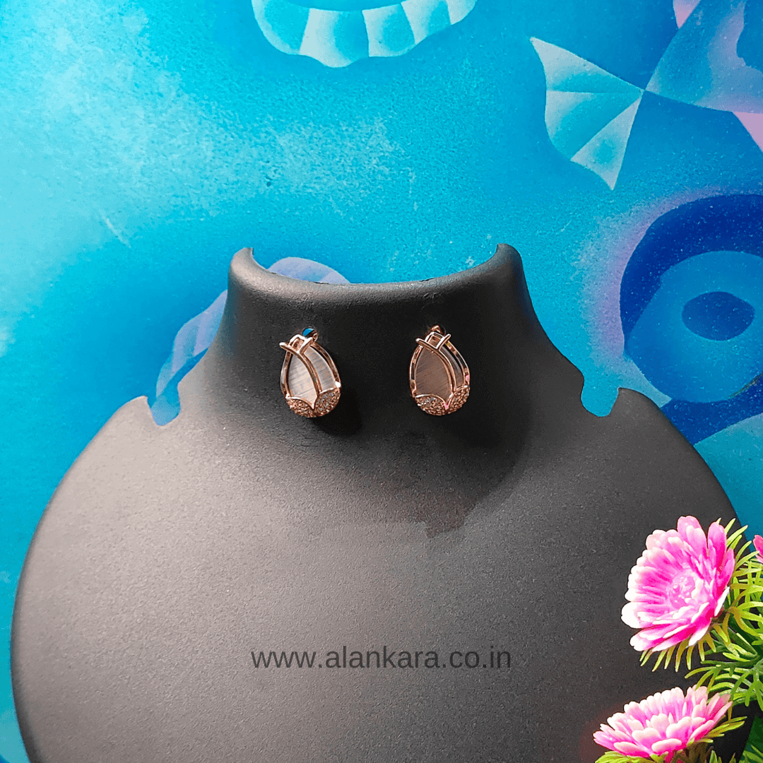 White leaf stud earrings