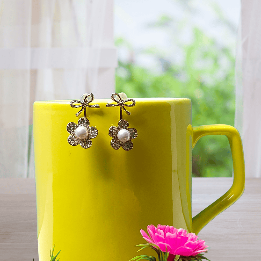 Women's western earrings white pearl bow studs