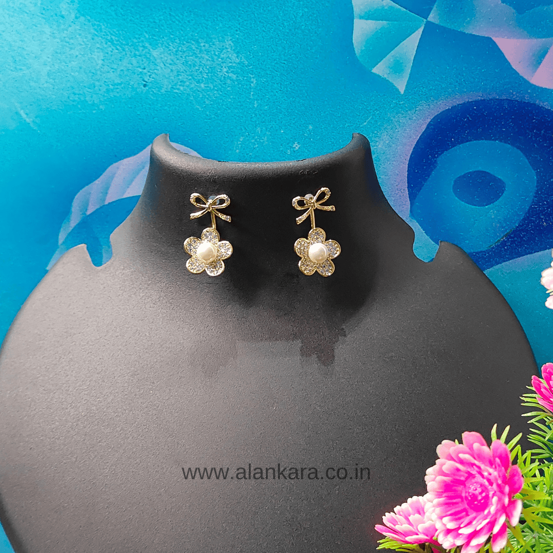 Western earrings white pearl bow studs