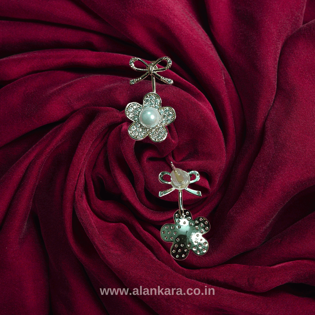 Stainless steel earrings white pearl bow studs