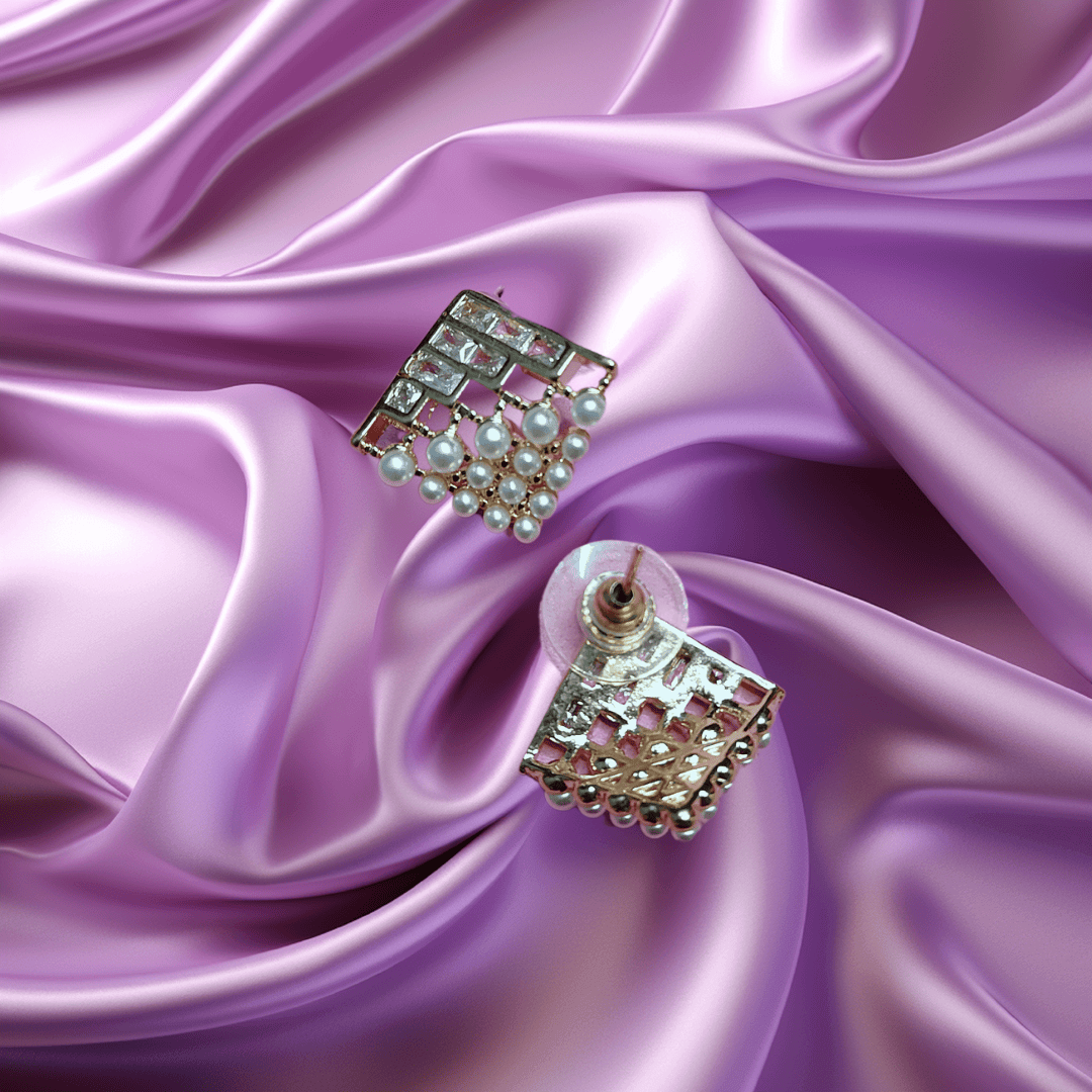 White pearl crystal stud earrings