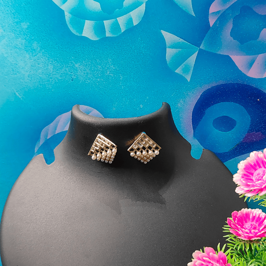 White Pearl crystal studs - western earrings