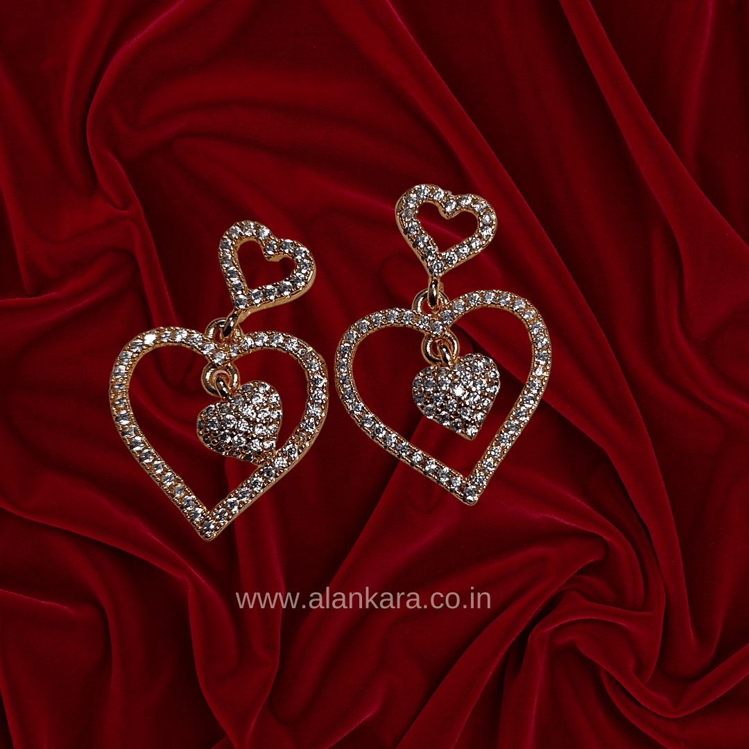 White earrings western - heart drop studs |Alankara