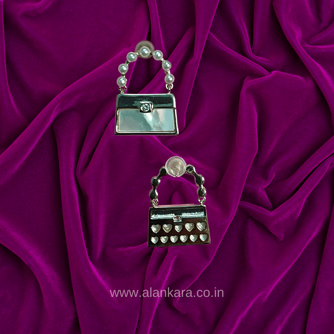 White purse studs - Stainless steel earrings