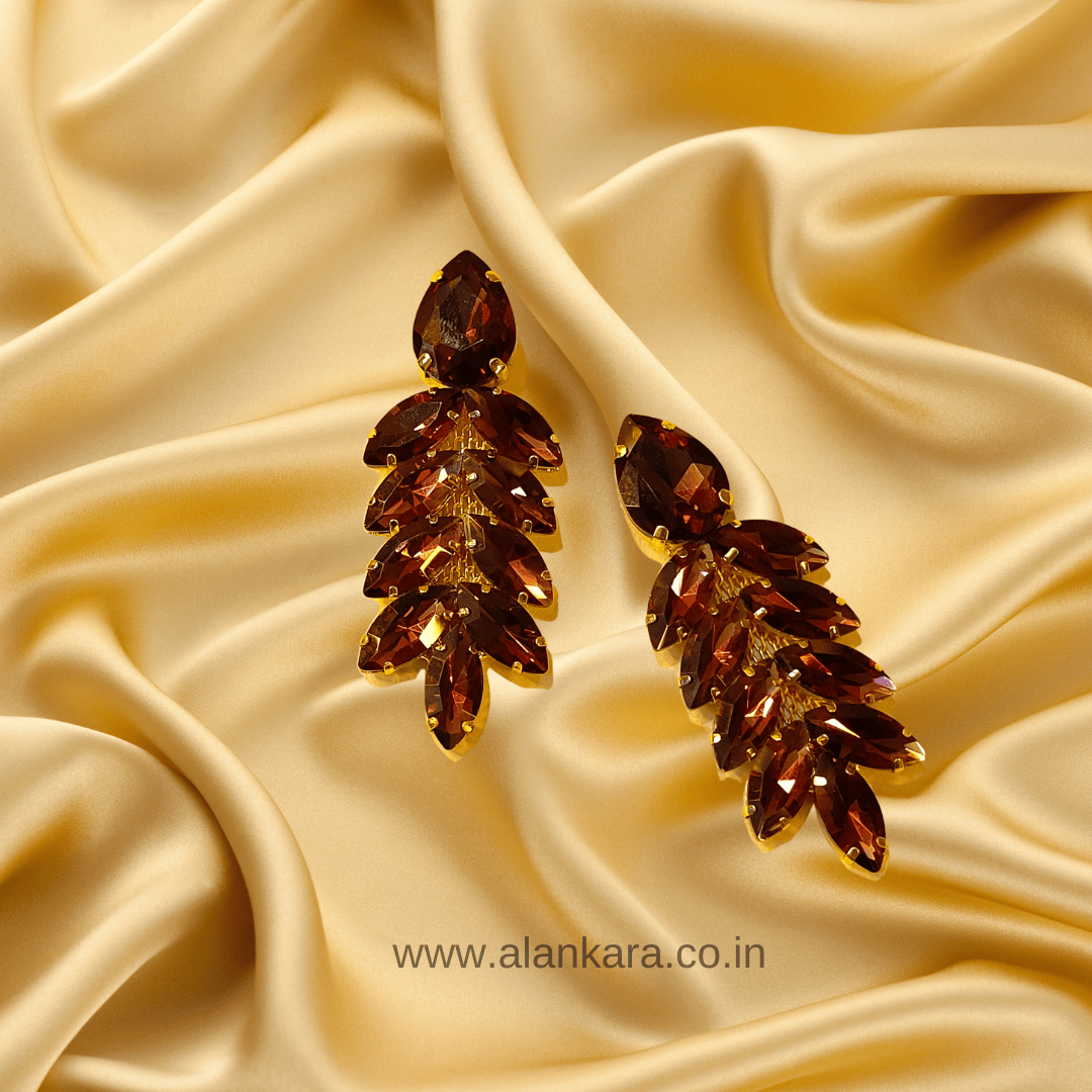 Wine petals stone danglers - Partywear Maroon Earrings | ALANKARA