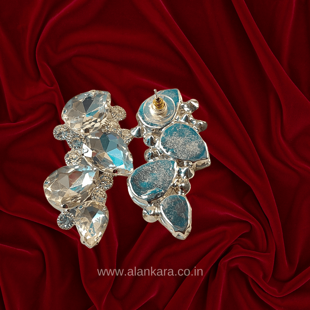 White Earrings Partywear -Petals stone glass studs.