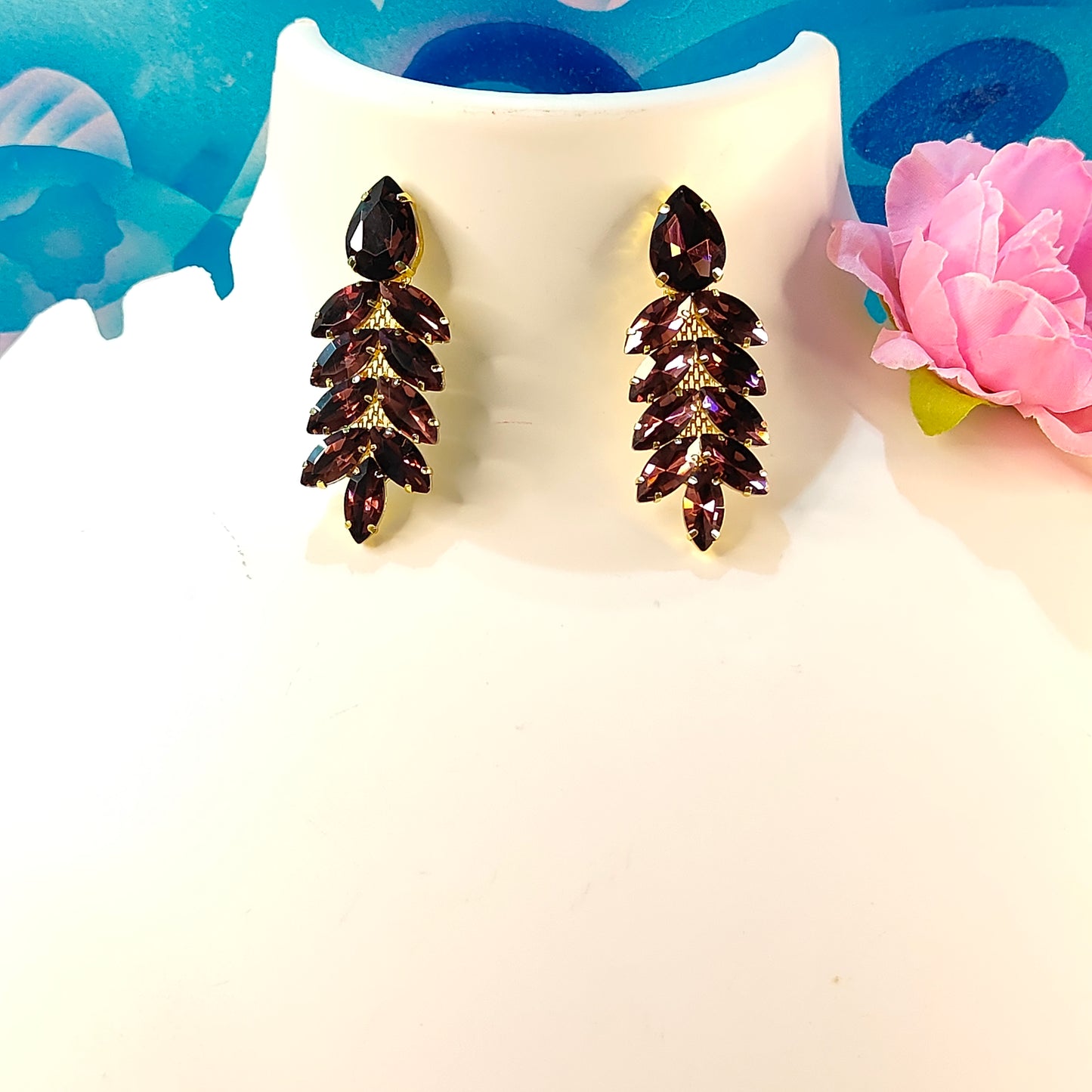 Wine Petals danglers - Stone earrings for women