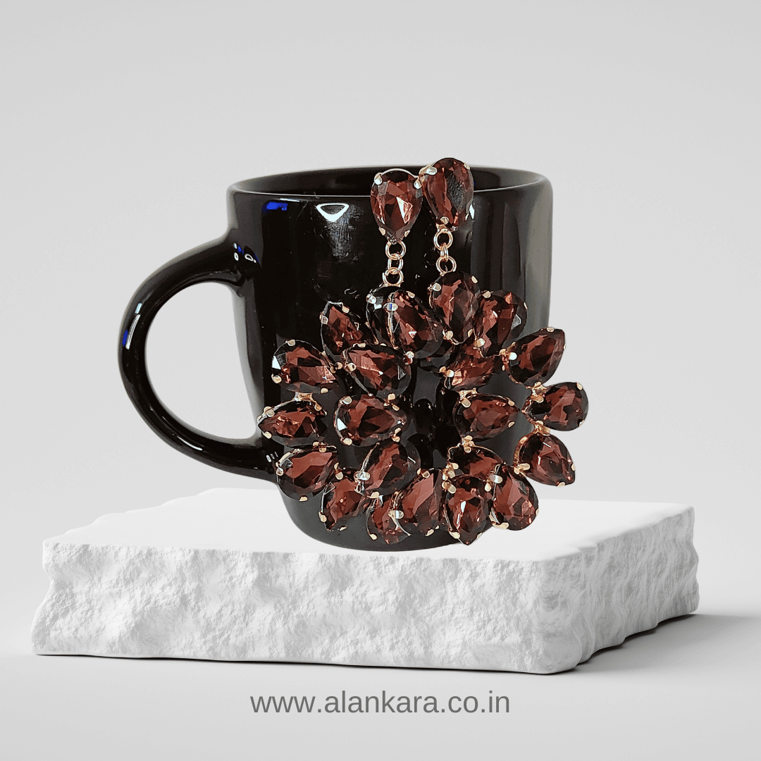 Wine Floral stone hoops - Maroon Partywear Earrings | Alankara